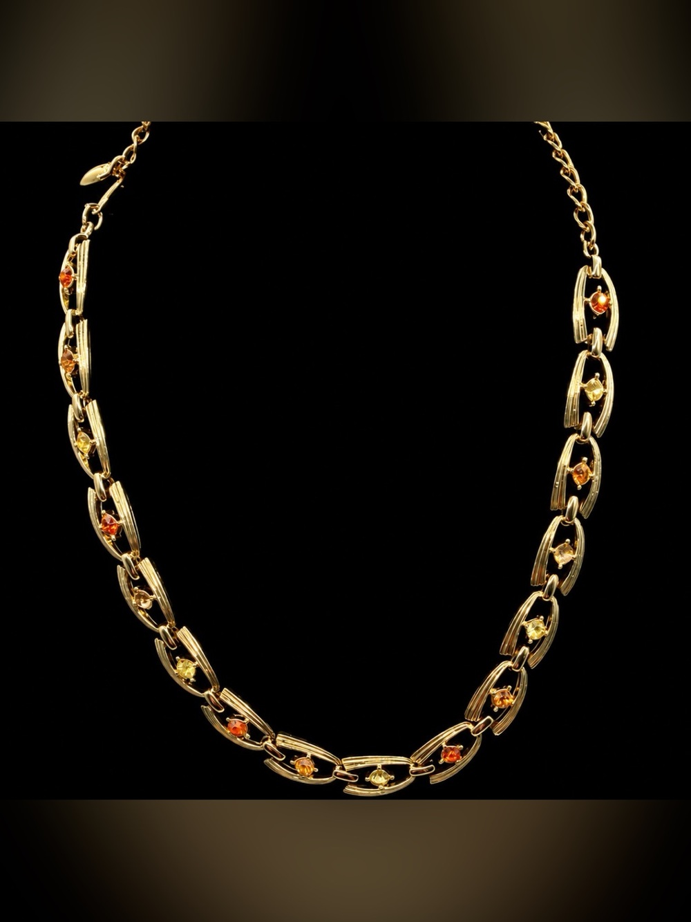Coro Gold Tone Multi Colored Rhinestone Linked Necklace Vintage Beautiful *Read* - Picture 9 of 11